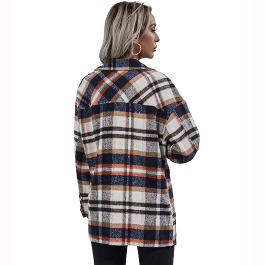 Chaqueta de Lana a Cuadros Estilo Europeo Casual con Solapa Suelta - Image 2