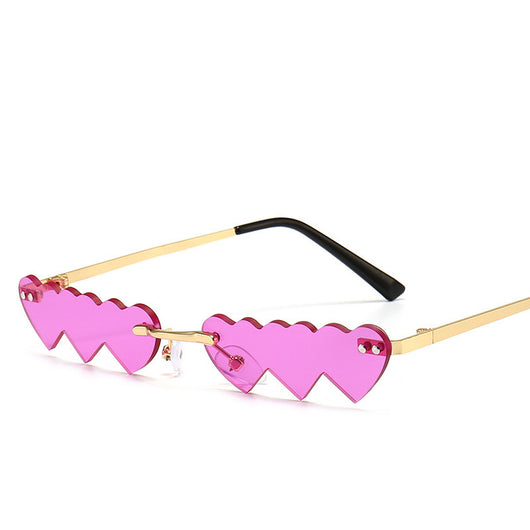 Women's rimless sunglasses with unique heart-shaped black lenses and gold-colored metal temples. - Image 14