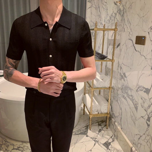 Playera Tejida Manga Corta Estilo Coreano para Hombre - Image 9