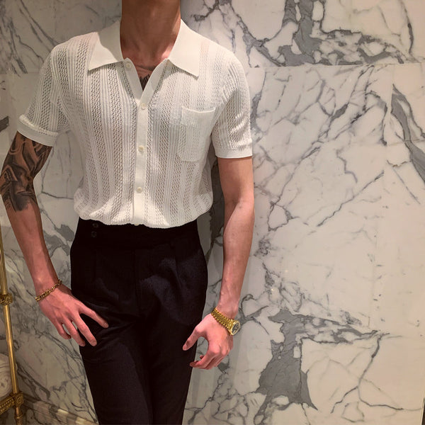 Playera Tejida Manga Corta Estilo Coreano para Hombre - Image 4