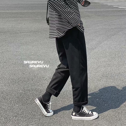 Pantalones de Buzo Gris Holgados Rectos para Hombre - Otoño Invierno - Image 9