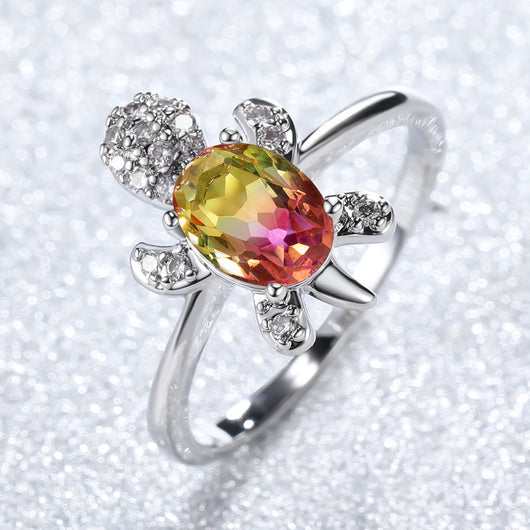 Anillo de Oro Blanco con Diamante Azul Tortuga para Hombre - Estilo Vintage