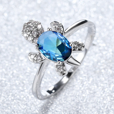 Anillo de Oro Blanco con Diamante Azul Tortuga para Hombre - Estilo Vintage - Image 3