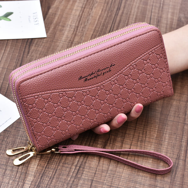 Billetera Clutch Doble Cierre de Gran Capacidad para Mujer