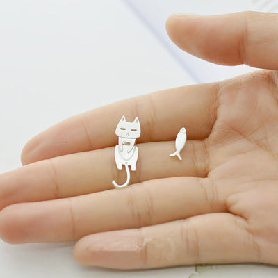 Aretes de Plata 925 Asimétricos con Diseño de Gato y Pez - Joyería Personalizada para Mujeres - Image 11