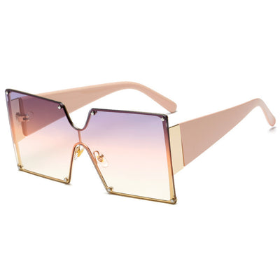 Oversized rimless square sunglasses with gradient brown lenses, black temples, and gold-tone accents. - Image 4