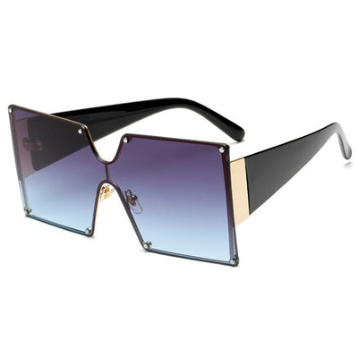 Oversized rimless square sunglasses with gradient brown lenses, black temples, and gold-tone accents. - Image 5