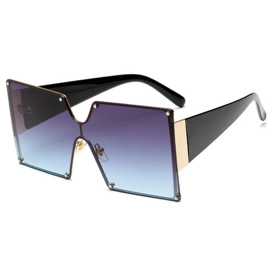 Oversized rimless square sunglasses with gradient brown lenses, black temples, and gold-tone accents. - Image 5