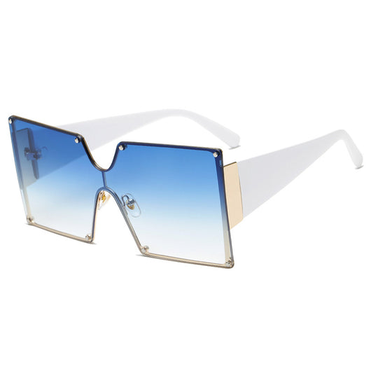 Oversized rimless square sunglasses with gradient brown lenses, black temples, and gold-tone accents. - Image 6