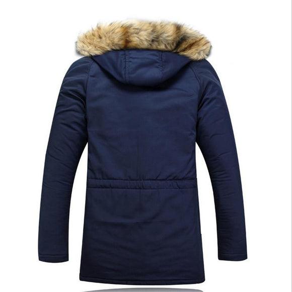 Jaqueta Longa de Inverno Masculina com Gola de Pele Sintética