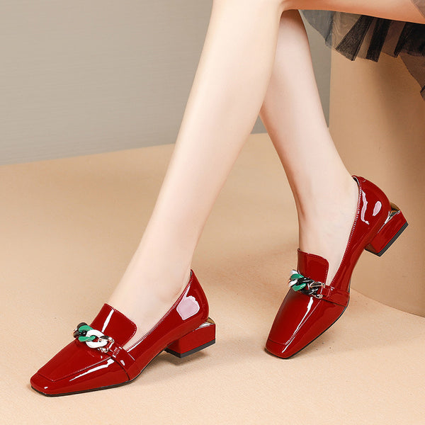 Zapatos de Tacón Grueso con Punta Cuadrada para Mujer Talla Grande