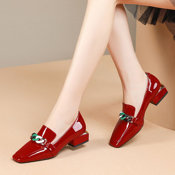 Zapatos de Tacón Grueso con Punta Cuadrada para Mujer Talla Grande