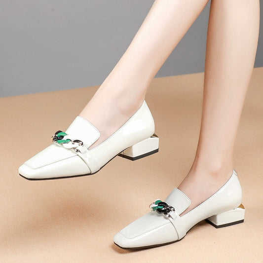 Zapatos de Tacón Grueso con Punta Cuadrada para Mujer Talla Grande