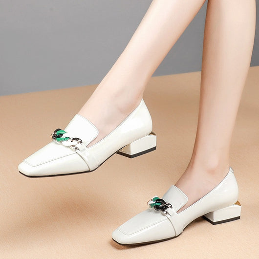 Zapatos de Tacón Grueso con Punta Cuadrada para Mujer Talla Grande