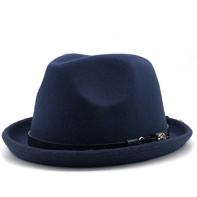 Sombrero de Lana Estilo Británico Jazz con Hebilla - Negro - Image 10