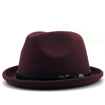 Sombrero de Lana Estilo Británico Jazz con Hebilla - Negro - Image 14