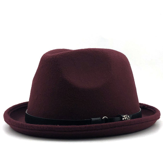 Sombrero de Lana Estilo Británico Jazz con Hebilla - Negro - Image 14