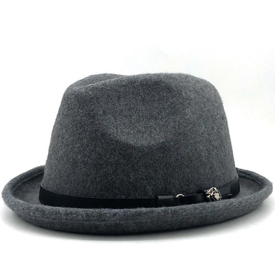 Sombrero de Lana Estilo Británico Jazz con Hebilla - Negro - Image 13