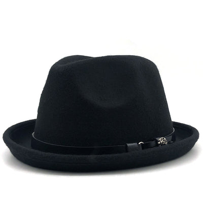 Sombrero de Lana Estilo Británico Jazz con Hebilla - Negro - Image 17