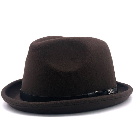 Sombrero de Lana Estilo Británico Jazz con Hebilla - Negro - Image 15