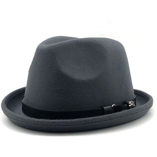 Sombrero de Lana Estilo Británico Jazz con Hebilla - Negro