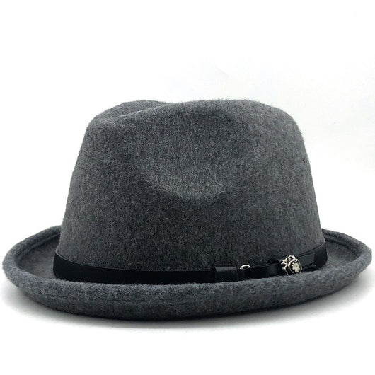 Sombrero de Lana Estilo Británico Jazz con Hebilla - Negro - Image 7
