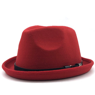 Sombrero de Lana Estilo Británico Jazz con Hebilla - Negro - Image 5