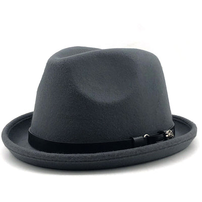 Sombrero de Lana Estilo Británico Jazz con Hebilla - Negro - Image 3