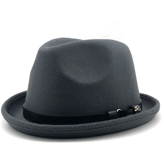 Sombrero de Lana Estilo Británico Jazz con Hebilla - Negro - Image 3