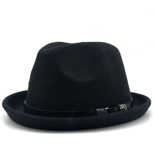Sombrero de Lana Estilo Británico Jazz con Hebilla - Negro - Image 8