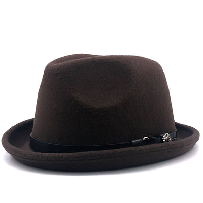 Sombrero de Lana Estilo Británico Jazz con Hebilla - Negro - Image 9