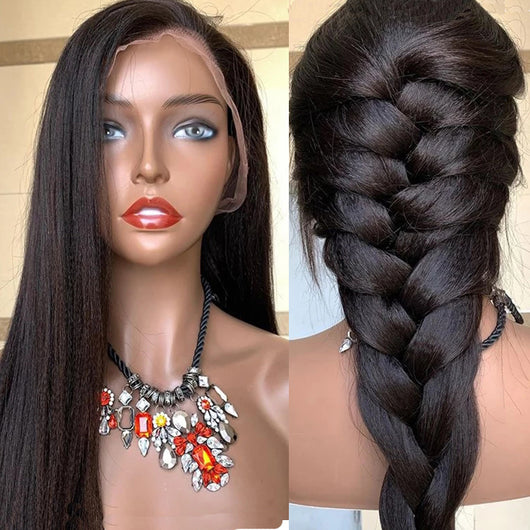 Peluca Larga Negra Cabello Liso Seda de Alta Temperatura Voluminosa