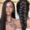 Peluca Larga Negra Cabello Liso Seda de Alta Temperatura Voluminosa