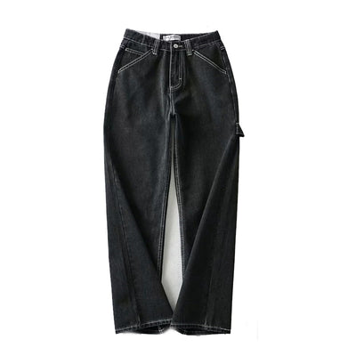 Pantalones Jeans Mujer Cintura Alta Corte Recto Efecto Drapeado - Image 3