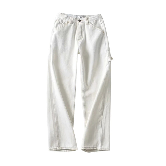 Pantalones Jeans Mujer Cintura Alta Corte Recto Efecto Drapeado