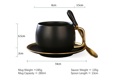 Juego de Tazas de Café Degradado Oro Mate Negro con Borde Dorado - Image 7