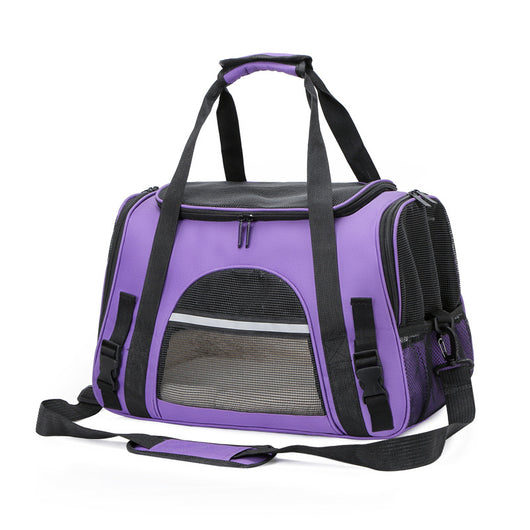 Black portable pet carrier with mesh windows, top handles, and a detachable shoulder strap on a white background. - Image 10
