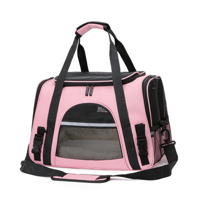 Black portable pet carrier with mesh windows, top handles, and a detachable shoulder strap on a white background. - Image 7