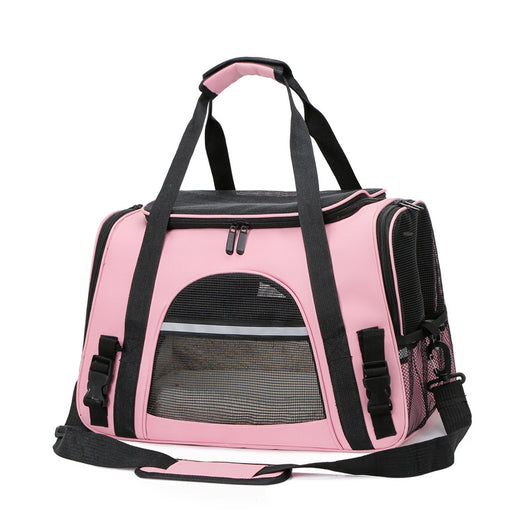 Black portable pet carrier with mesh windows, top handles, and a detachable shoulder strap on a white background. - Image 7