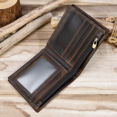 Billetera de Cuero Vintage Bifold con Monedero y Cierre - Piel de Res Primera Calidad
