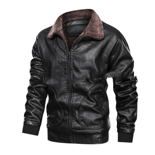 Chaqueta de Cuero con Solapa y Forro de Terciopelo Acolchado