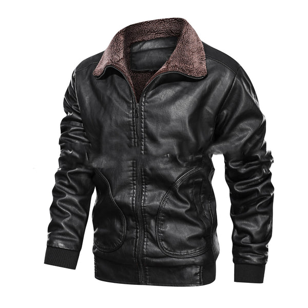 Chaqueta de Cuero con Solapa y Forro de Terciopelo Acolchado
