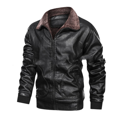 Chaqueta de Cuero con Solapa y Forro de Terciopelo Acolchado