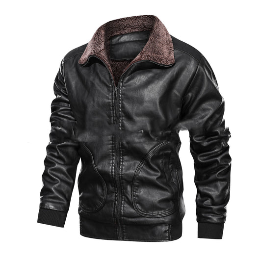Chaqueta de Cuero con Solapa y Forro de Terciopelo Acolchado