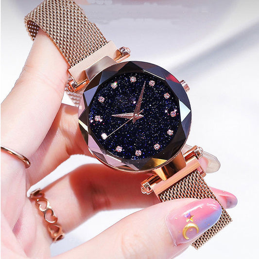 Reloj de Mujer Acero Inoxidable con Pulsera de Malla Magnética y Diseño Gipsófila