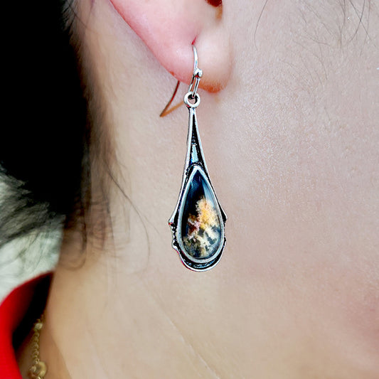 Aretes Largos Vintage Multicolor en Resina - Diseño Boho Gota de Agua - Image 2