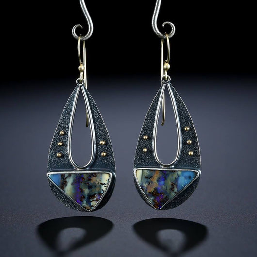 Aretes Bohemios Vintage Resina Gota de Agua Triángulo Hueco Elegantes