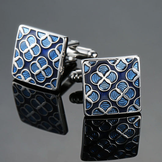 Mancuernillas Vintage con Patrón de Cristal Esmaltado Azul - Image 21