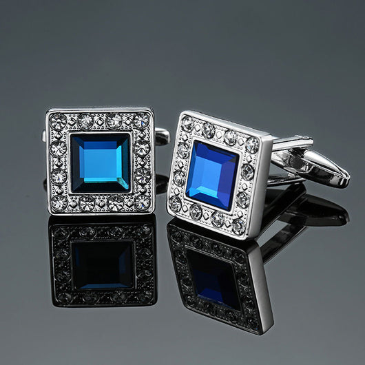 Mancuernillas Vintage con Patrón de Cristal Esmaltado Azul - Image 19
