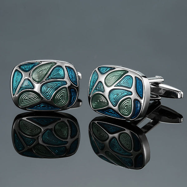 Mancuernillas Vintage con Patrón de Cristal Esmaltado Azul